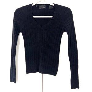 Vintage Bergdorf Goodman Scottish Cashmere Sweater Womens XS Black Ribbed V Neck